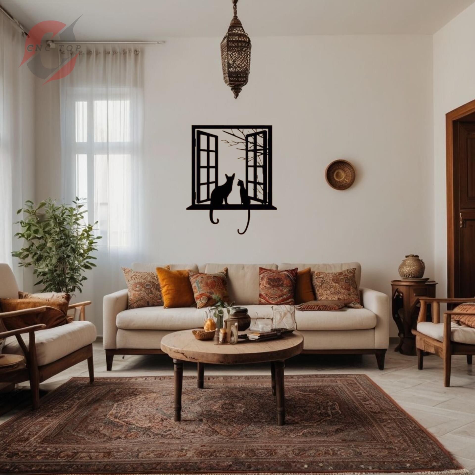 تابلو طرح گربه و پنجره