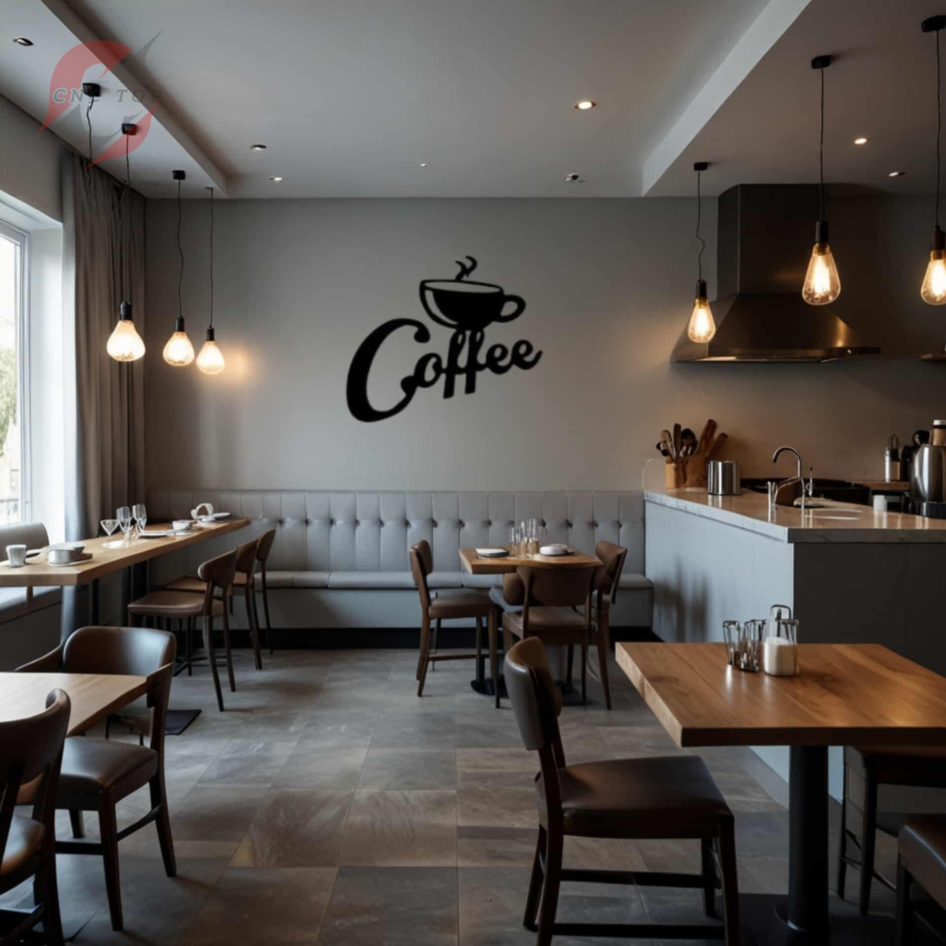 تابلو دیواری CNC فنجون قهوه سه بعدی با نوشته coffee 