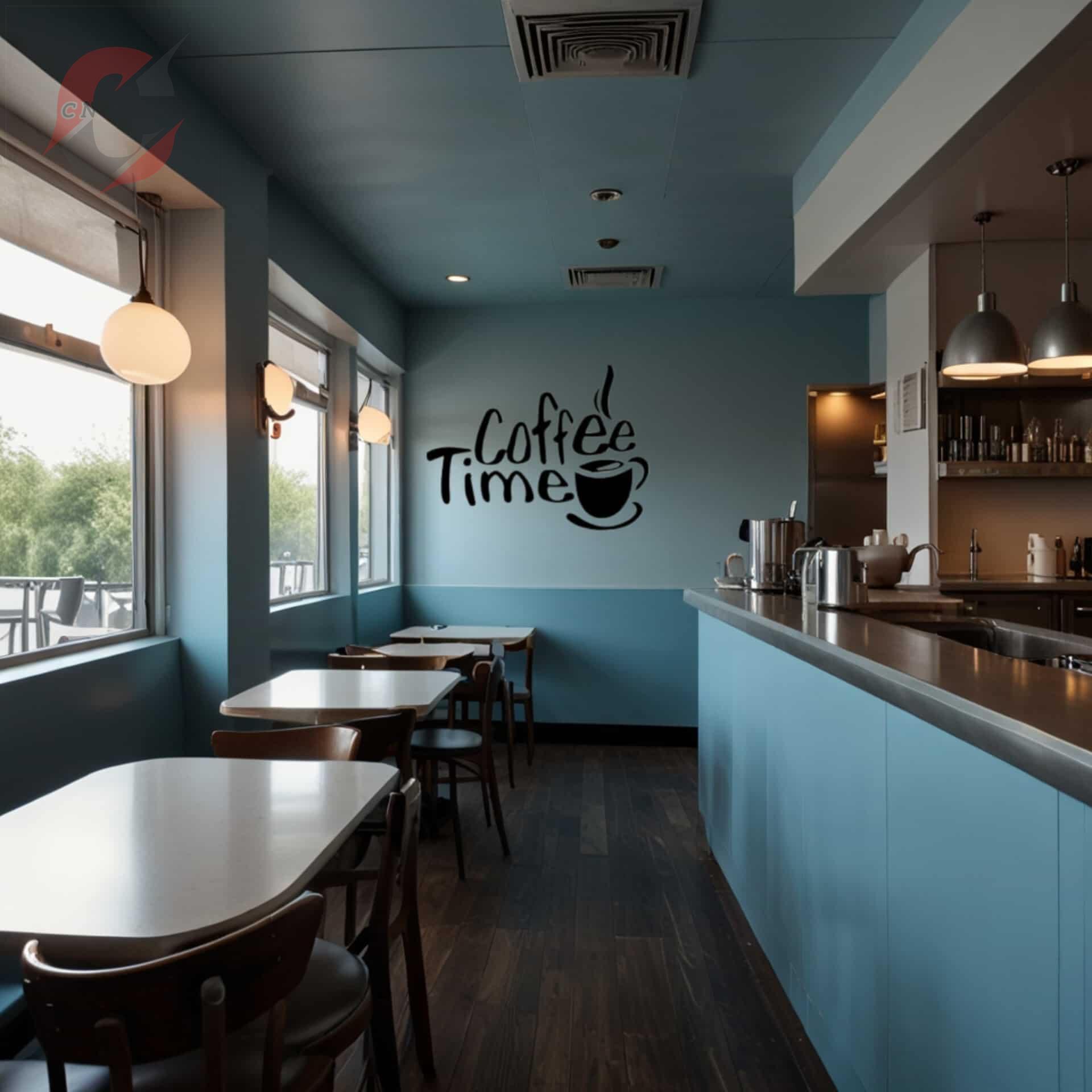 تابلو دیواری CNC فنجون قهوه با نوشته coffee time 