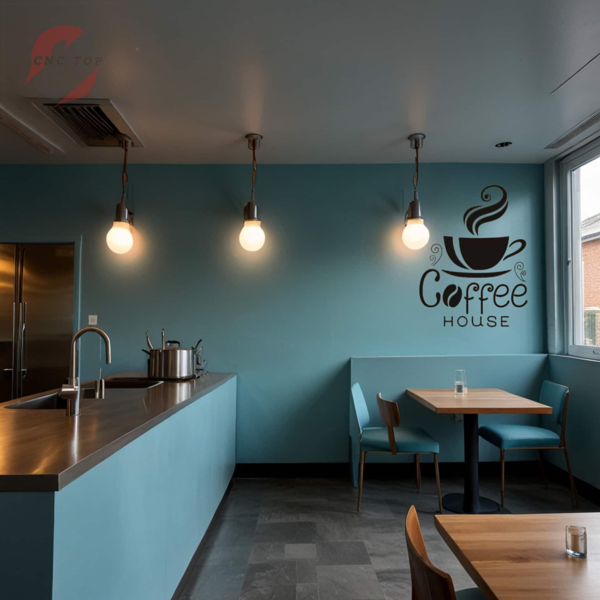 تابلو دیواری CNC فنجون قهوه با نوشته Coffee House 