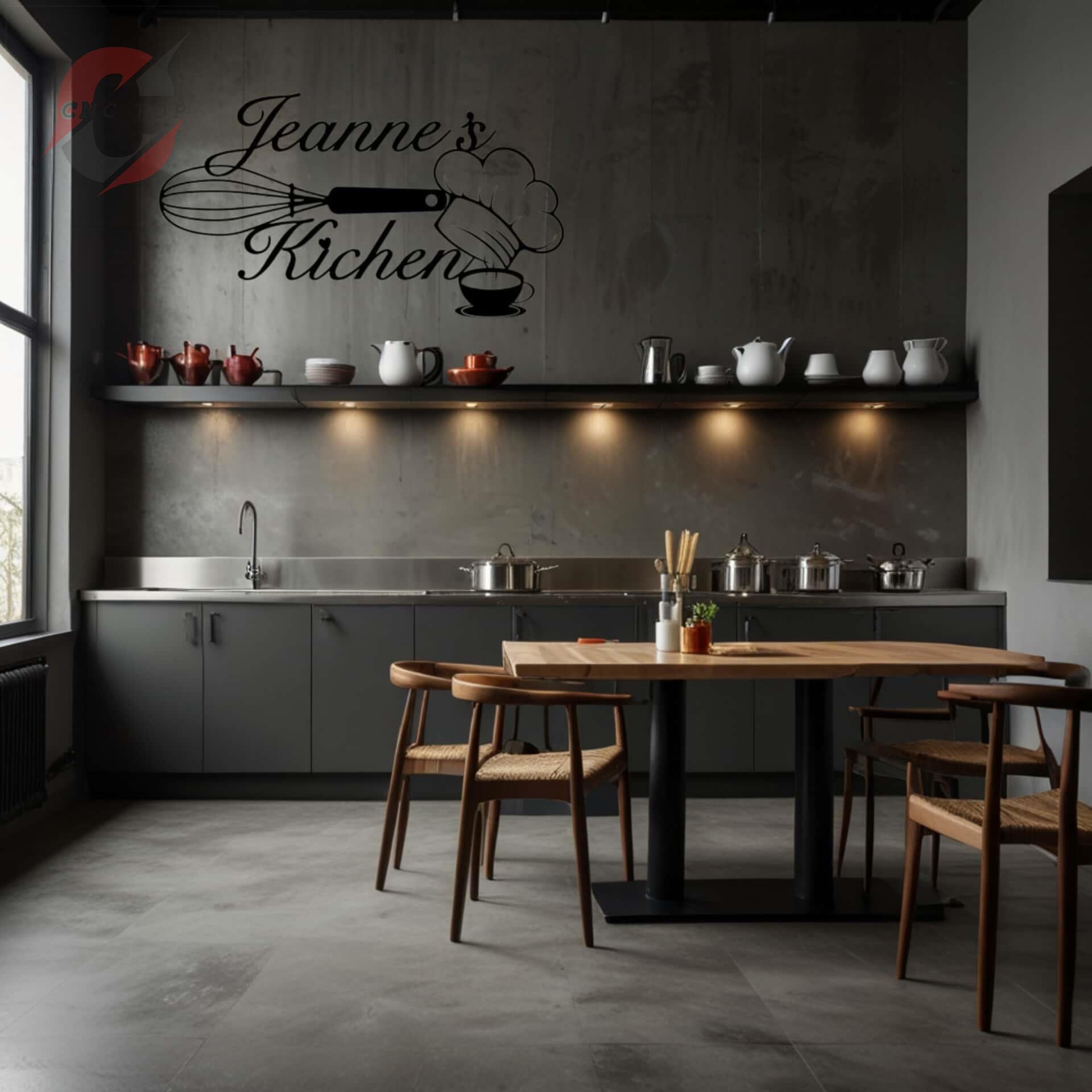 تابلو دیواری CNC لوگو آشپز با نوشته نام شما + kitchen 