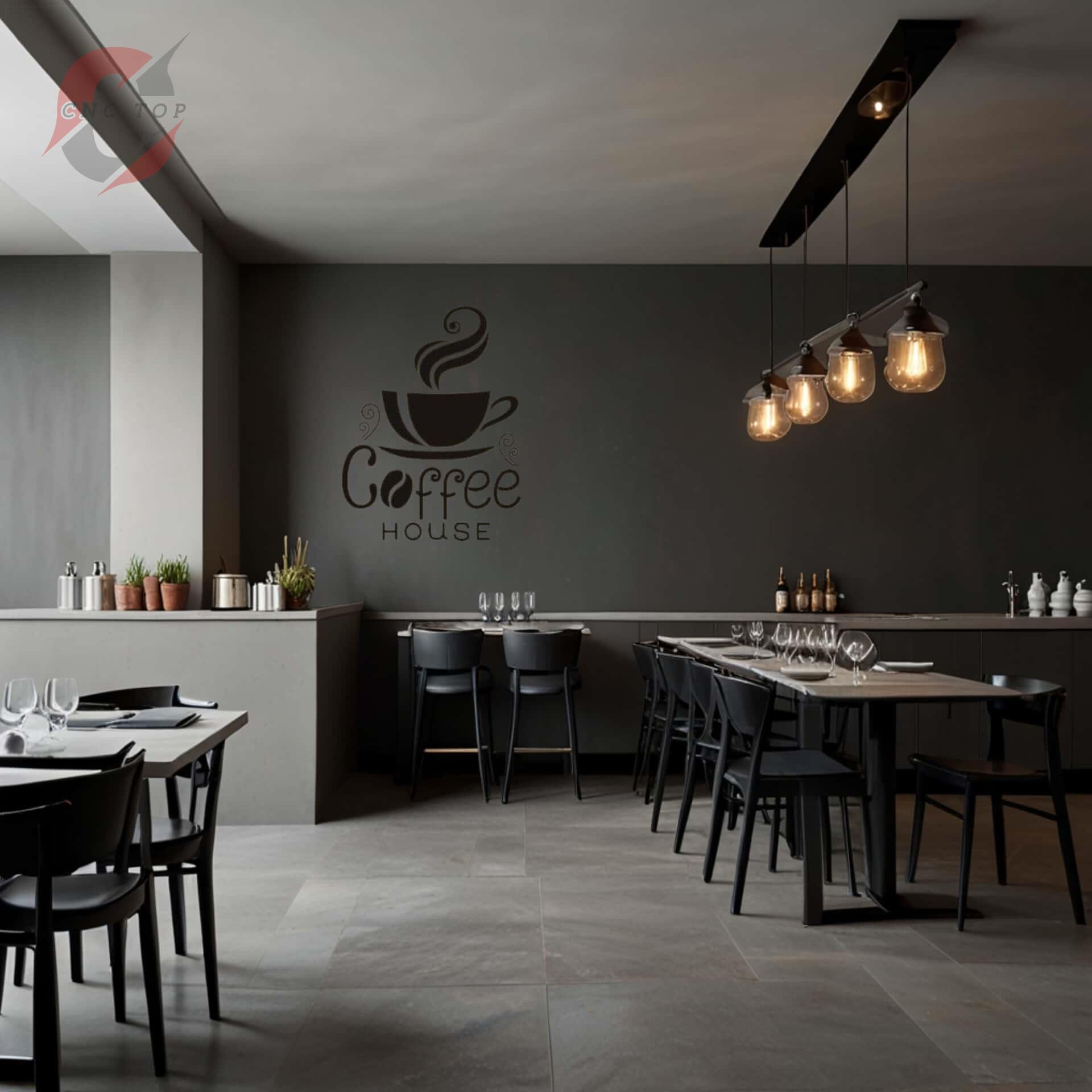 تابلو دیواری CNC فنجون قهوه با نوشته Coffee House 