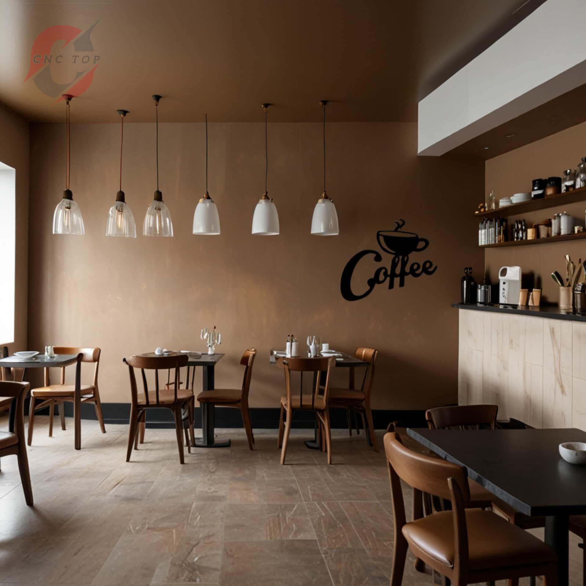 تابلو دیواری CNC فنجون قهوه سه بعدی با نوشته coffee 