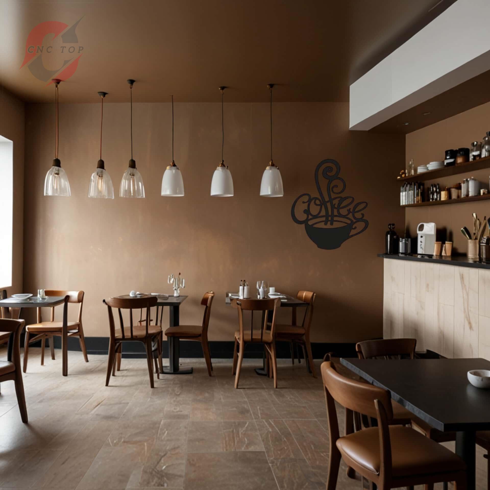 تابلو دیواری CNC فنجون قهوه با نوشته coffe 