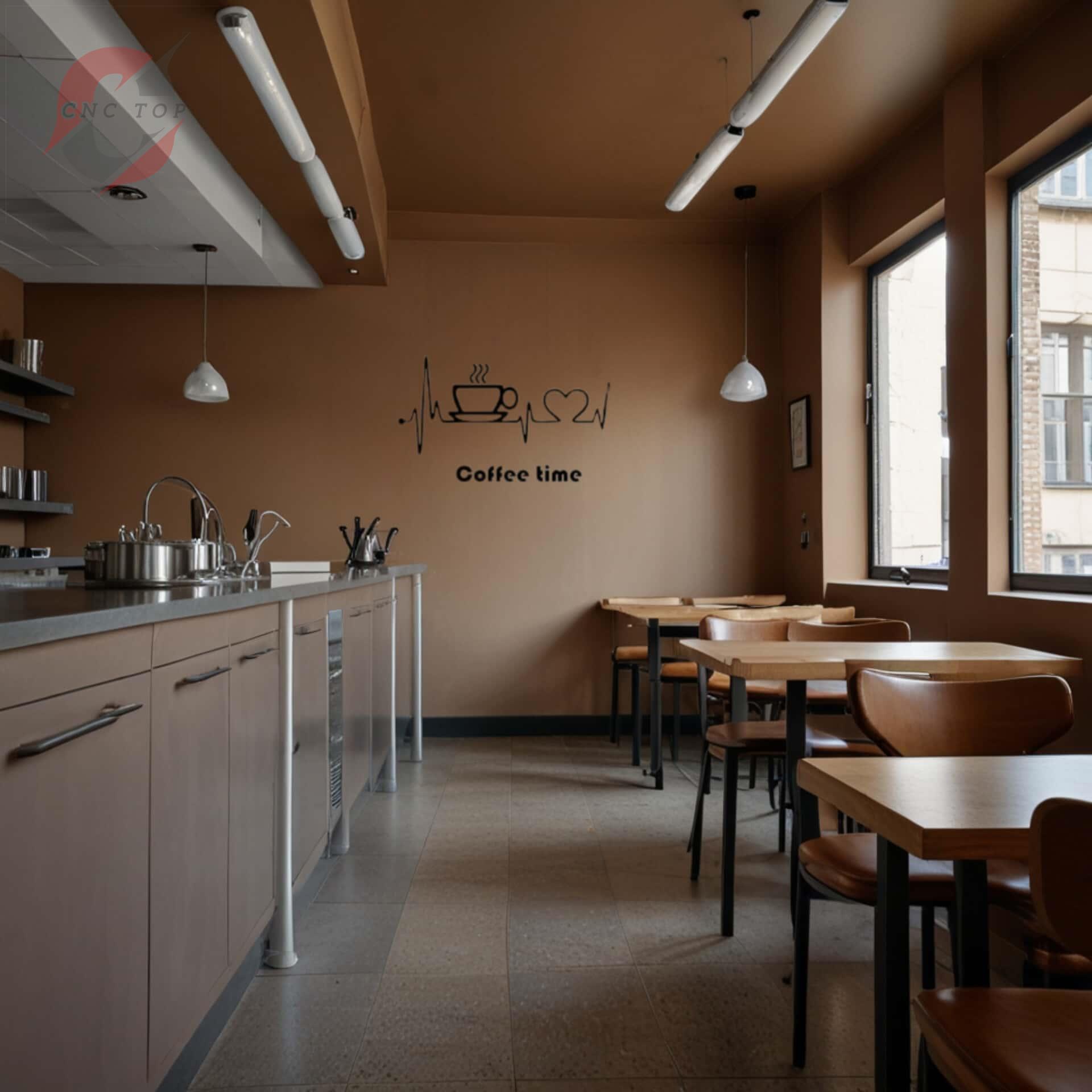 تابلو دیواری CNC ضربان قلب و فنجون قهوه با نوشته Coffee time 