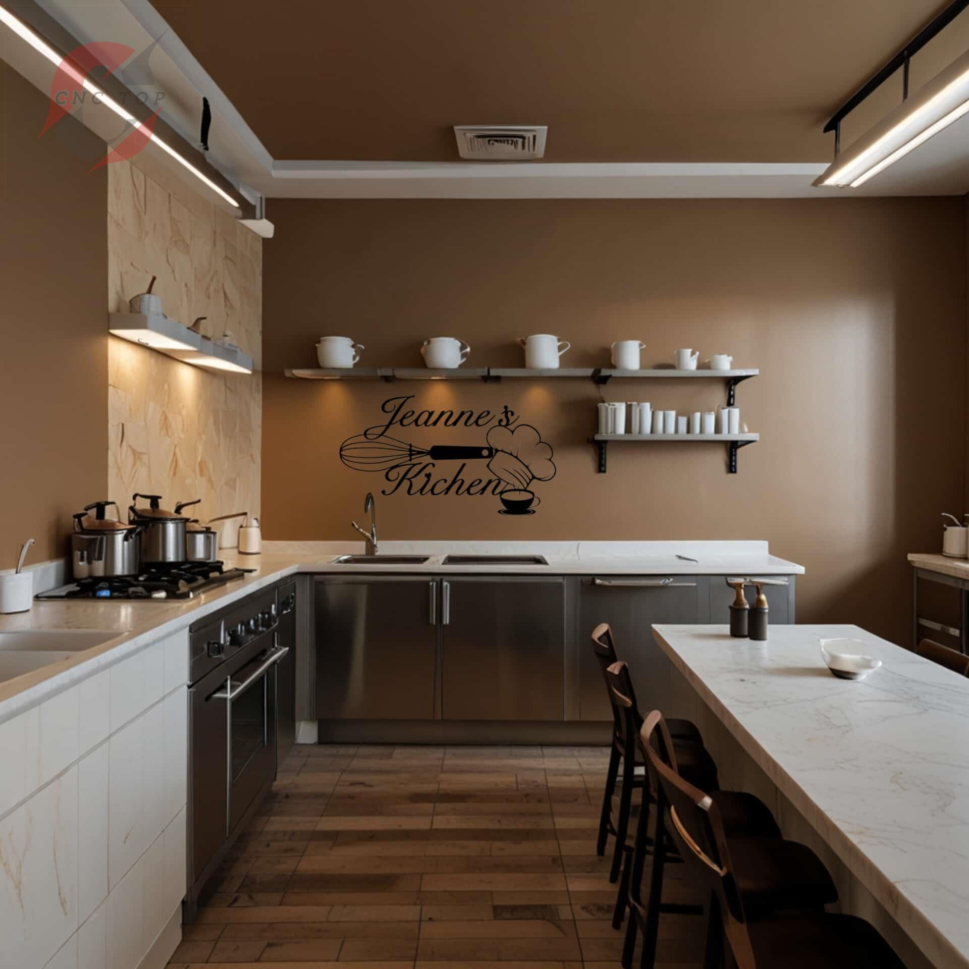 تابلو دیواری CNC لوگو آشپز با نوشته نام شما + kitchen 