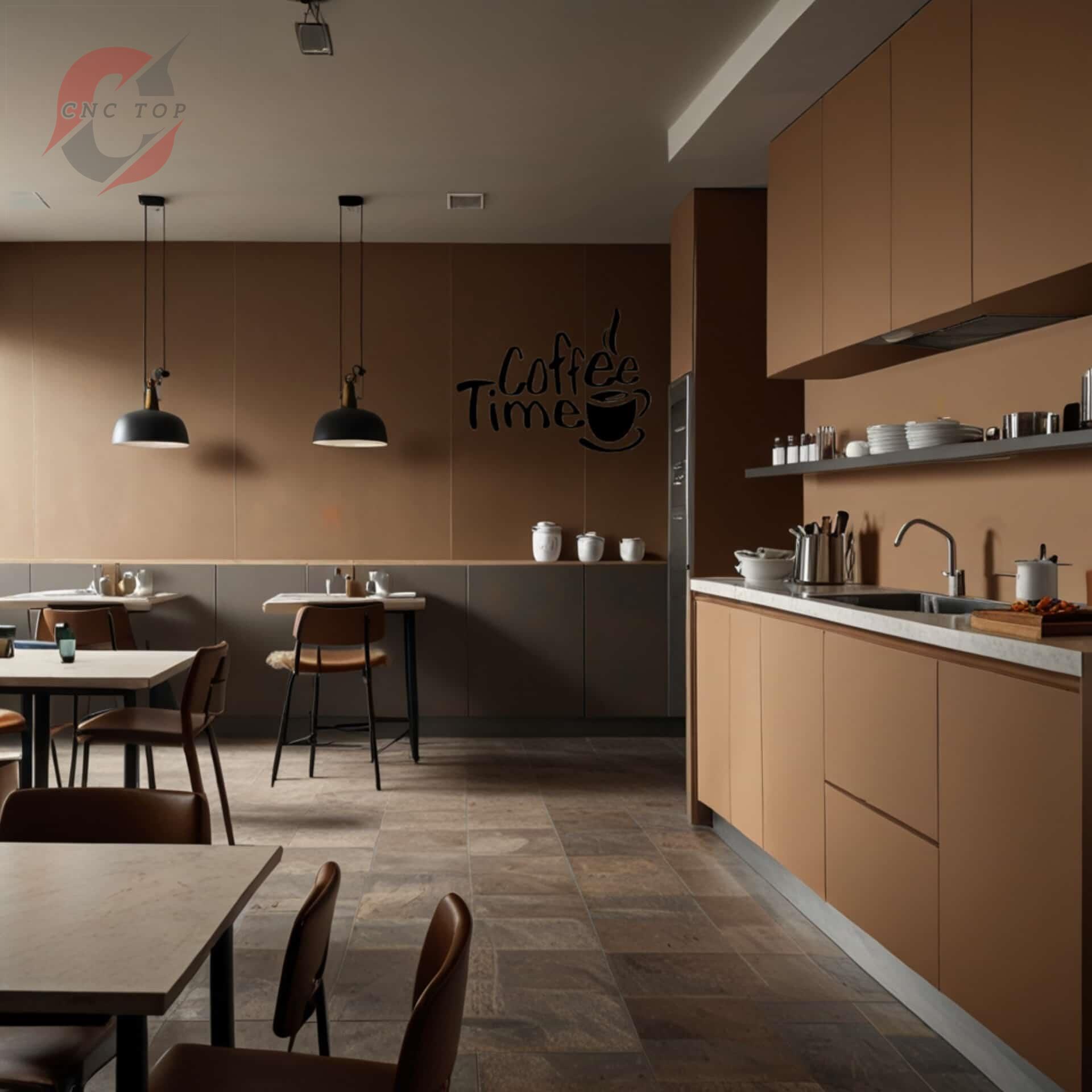 تابلو دیواری CNC فنجون قهوه با نوشته coffee time 