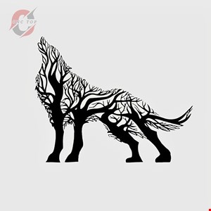 تابلو دیواری CNC طرح گرگ و درخت