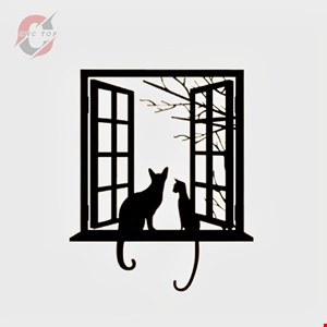 تابلو دیواری CNC طرح گربه و پنجره