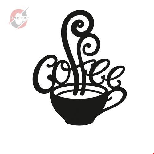 تابلو دیواری CNC طرح فنجون قهوه با نوشته coffee