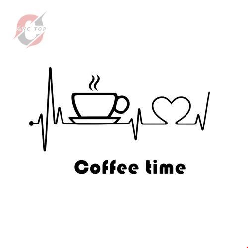 تابلو دیواری CNC طرح ضربان قلب و فنجون قهوه با نوشته Coffee time